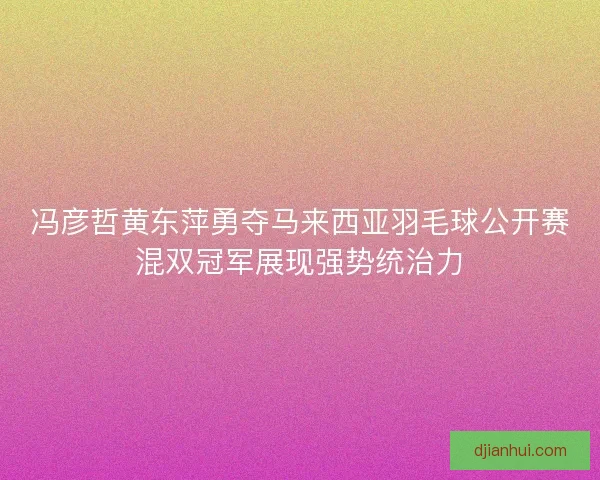 冯彦哲黄东萍勇夺马来西亚羽毛球公开赛混双冠军展现强势统治力